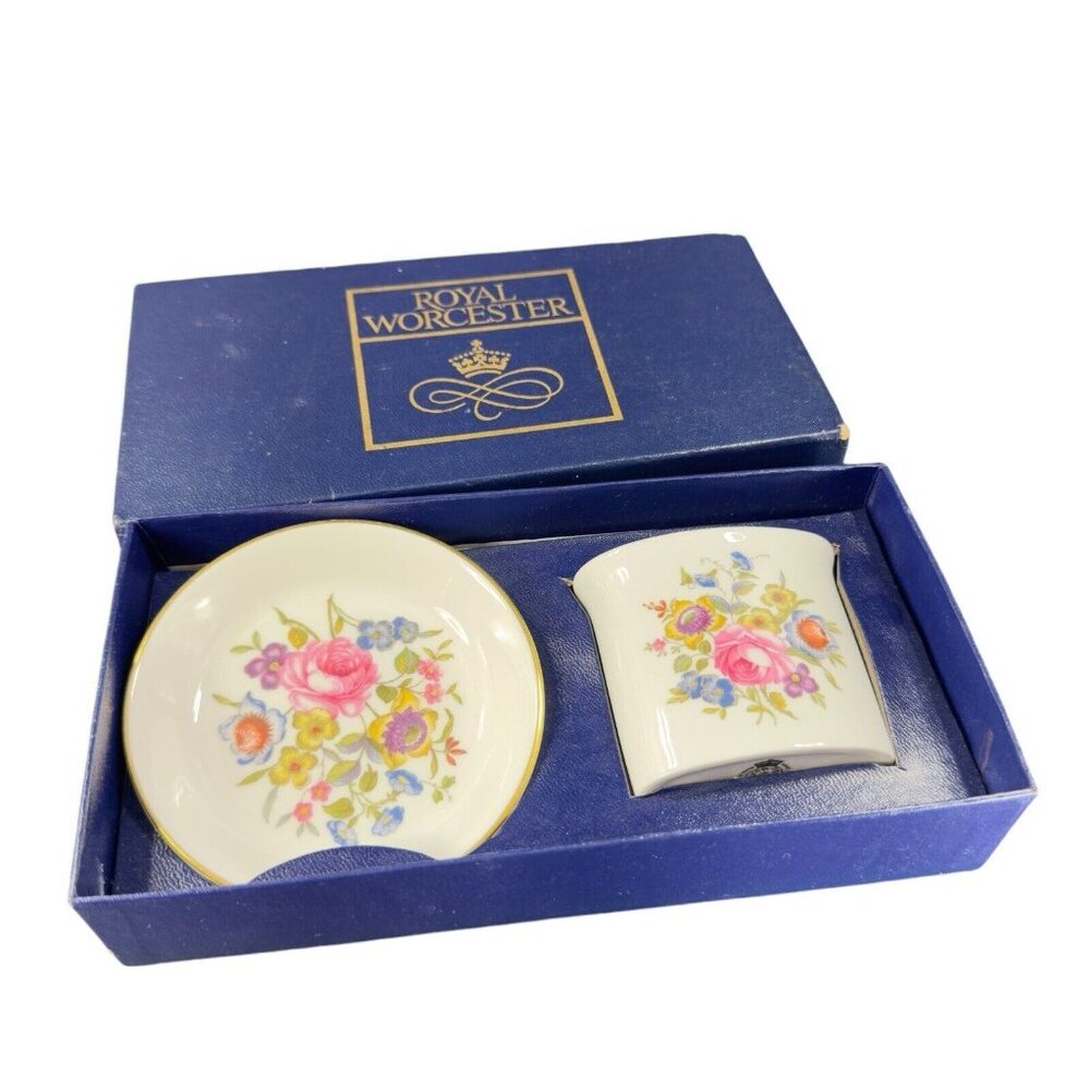 Royal Worcester Bournemouth Porcelain Dish Cup Toothpick Holder‎ Plate Boxed New